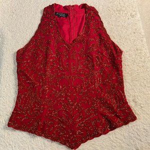 J Kara Red Beaded Tank Top